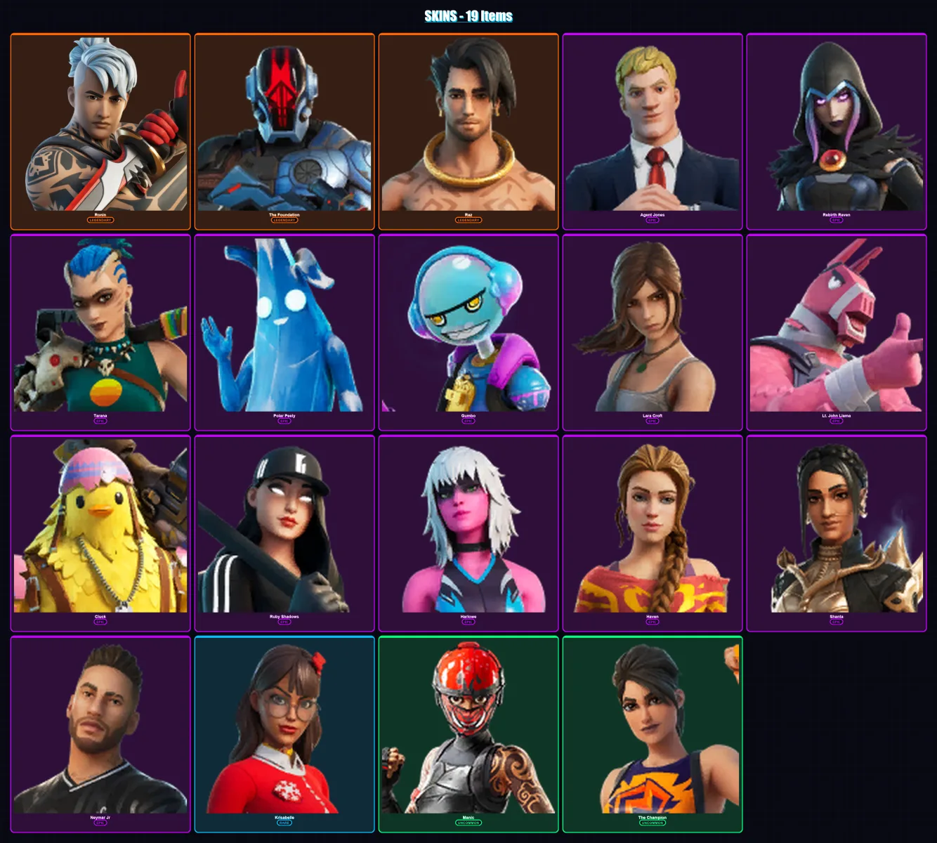 [PC/XBOX/PSN] | Ronin | The Foundation | Raz | Agent Jones | Rebirth Raven | 19 skin | 22 pickaxe | 23 emote | 24 glider | Lv322