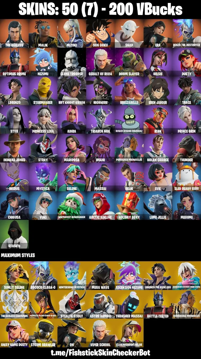 50 Skins Son Goku — Fortnite account