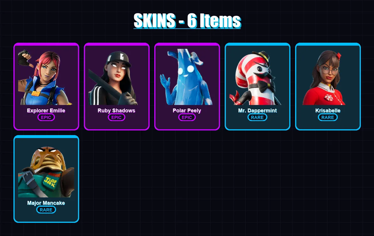 [PC/XBOX/PSN] | Explorer Emilie | Ruby Shadows | Polar Peely | Mr. Dappermint | Krisabelle | 6 skin | 25 pickaxe | 28 emote | 29 glider | Lv438