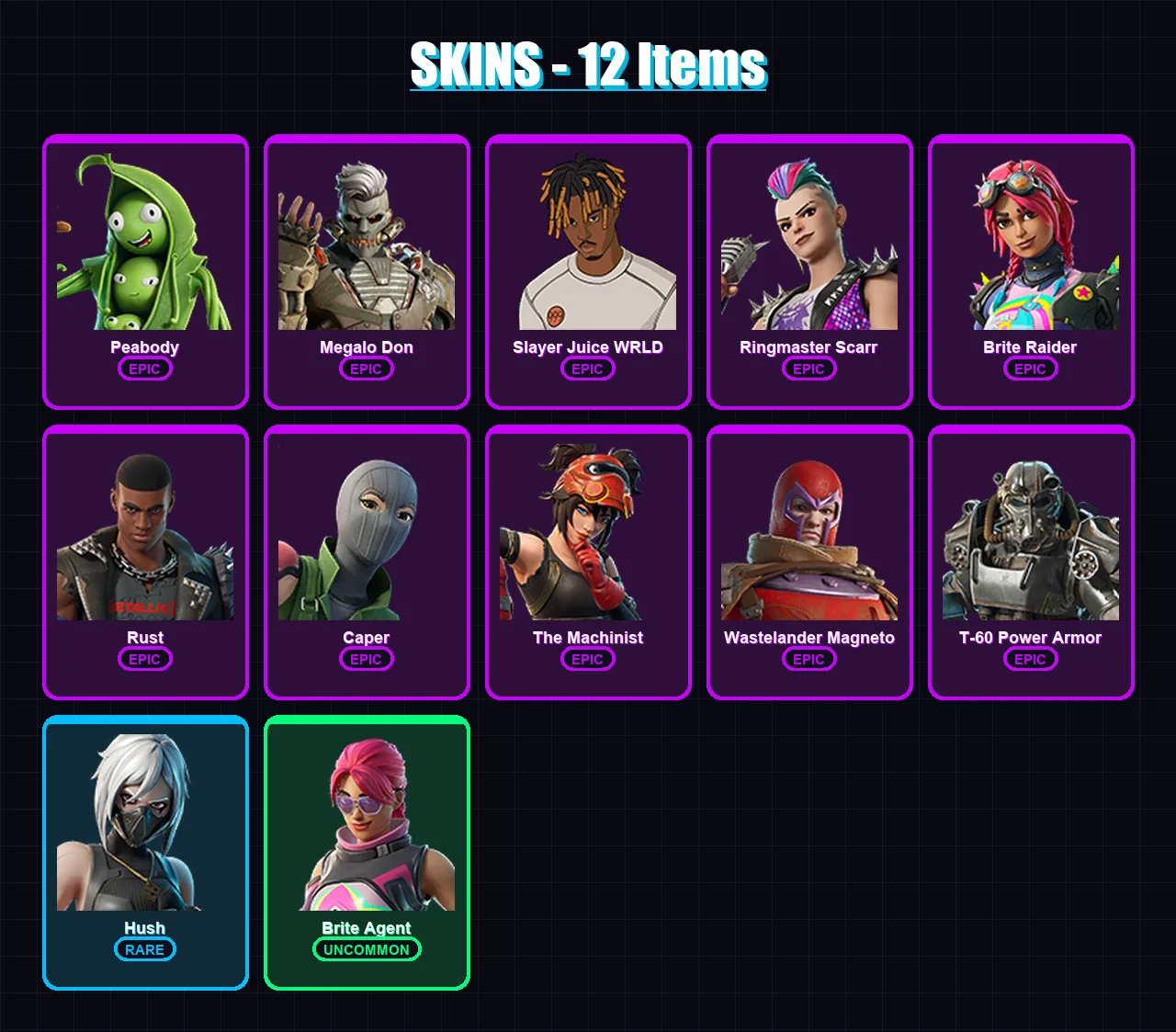 [PS4/PS5/PC] | Peabody | Megalo Don | Slayer Juice WRLD | Ringmaster Scarr | Brite Raider | 12 skin | 17 pickaxe | 21 emote | 19 glider | Lv213 — Fortnite account