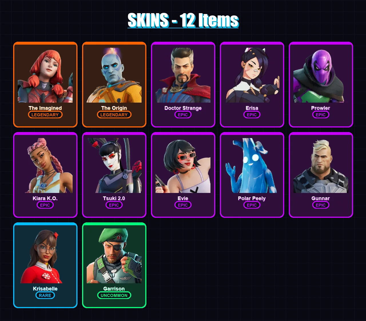 [PC/XBOX/PSN] | The Imagined | The Origin | Doctor Strange | Erisa | Prowler | 12 skin | 28 pickaxe | 28 emote | 37 glider | Lv639