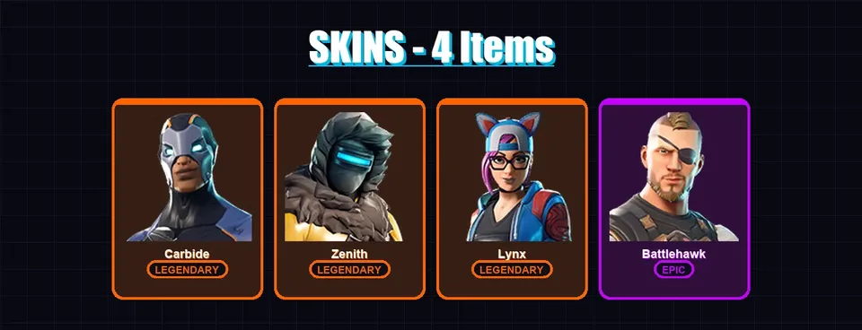 [PC/XBOX/PSN] | Carbide | Zenith | Lynx | Battlehawk | 4 skin | 4 pickaxe | 6 emote | 5 glider | Lv70 — main preview