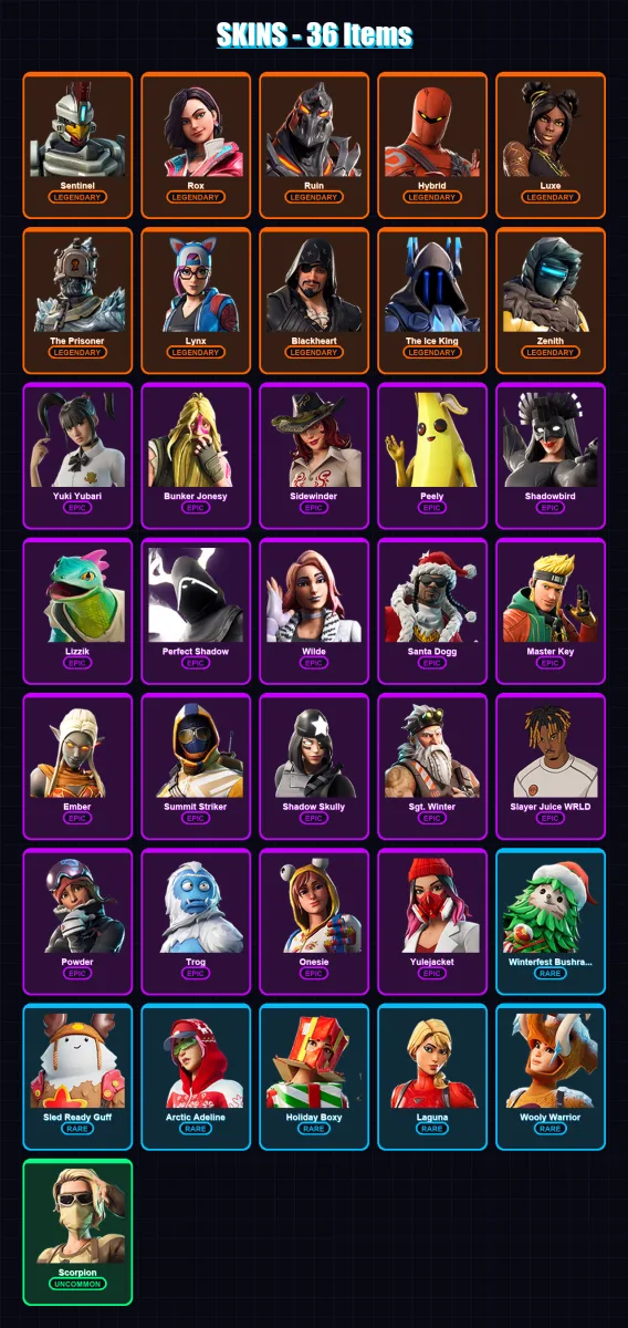 [SWITCH/PSN/PC] | Sentinel | Rox | Ruin | Hybrid | Luxe | 36 skin | 44 pickaxe | 52 emote | 41 glider | Lv405