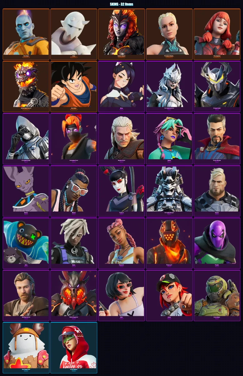 [PC/XBOX/PSN] | The Origin | Snap | Molten Valkyrie | Paradigm (Reality-659) | The Imagined | 32 skin | 38 pickaxe | 26 emote | 38 glider | Lv416