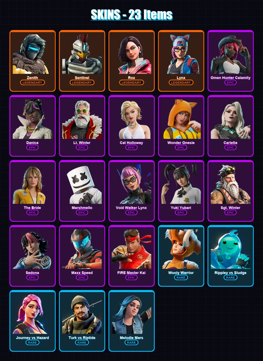 [PC/PSN] | Zenith | Sentinel | Rox | Lynx | Omen Hunter Calamity | 23 skin | 19 pickaxe | 25 emote | 15 glider | Lv136