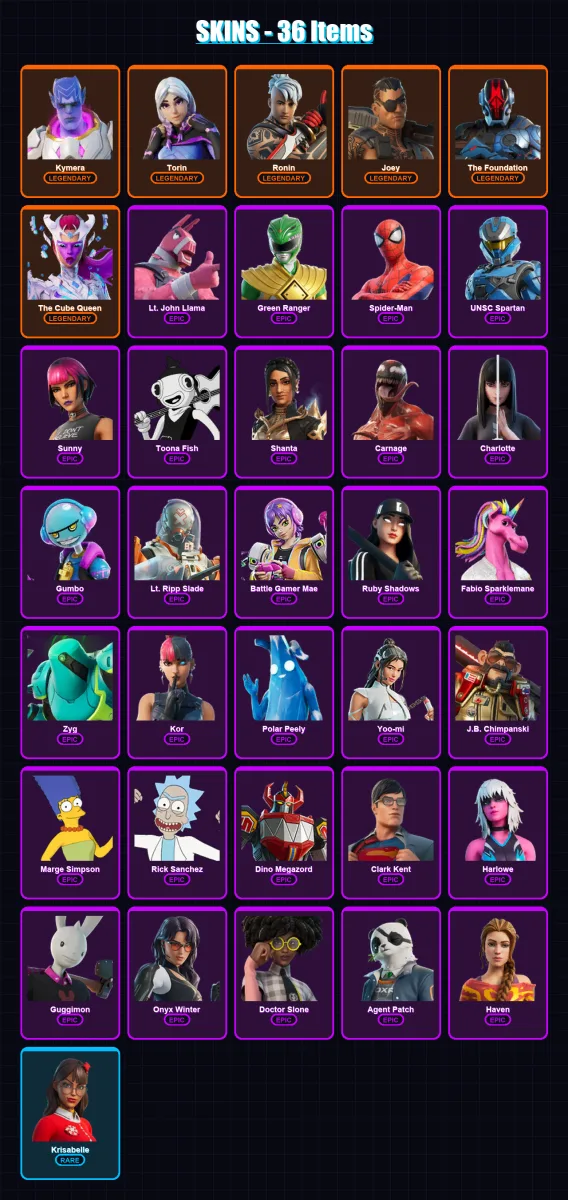 [PC/XBOX/PSN] | Kymera | Torin | Ronin | Joey | The Foundation | 36 skin | 56 pickaxe | 42 emote | 45 glider | Lv895 — Fortnite account