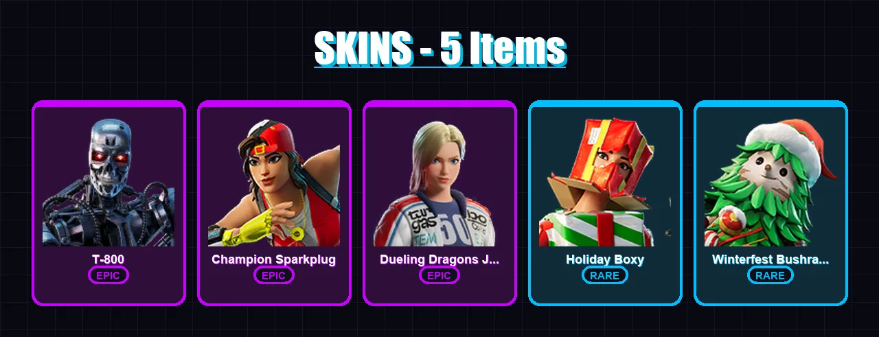 [PC/XBOX] | T-800 | Champion Sparkplug | Dueling Dragons Jackie | 5 skin | Lv145