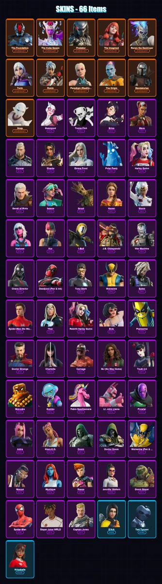 [PC/XBOX/PSN] | The Foundation | The Cube Queen | Predator | The Imagined | Renzo the Destroyer | 66 skin | 85 pickaxe | 46 emote | 68 glider | Lv89