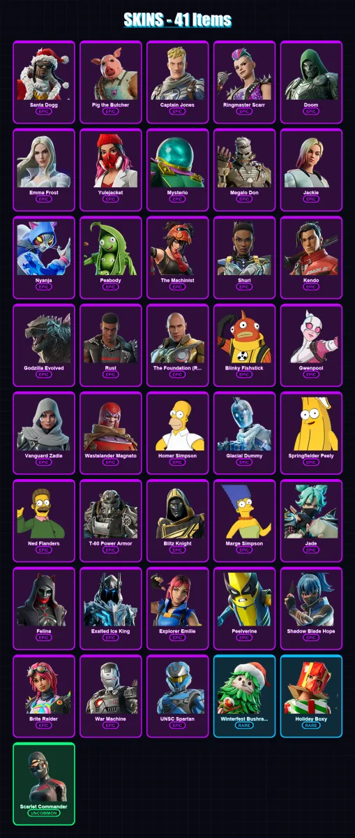 [PS4/PS5/XBOX/PC] | Santa Dogg | Pig the Butcher | Captain Jones | Ringmaster Scarr | Doom | 41 skin | 106 pickaxe | 46 emote | 74 glider | Lv1073 — Fortnite account