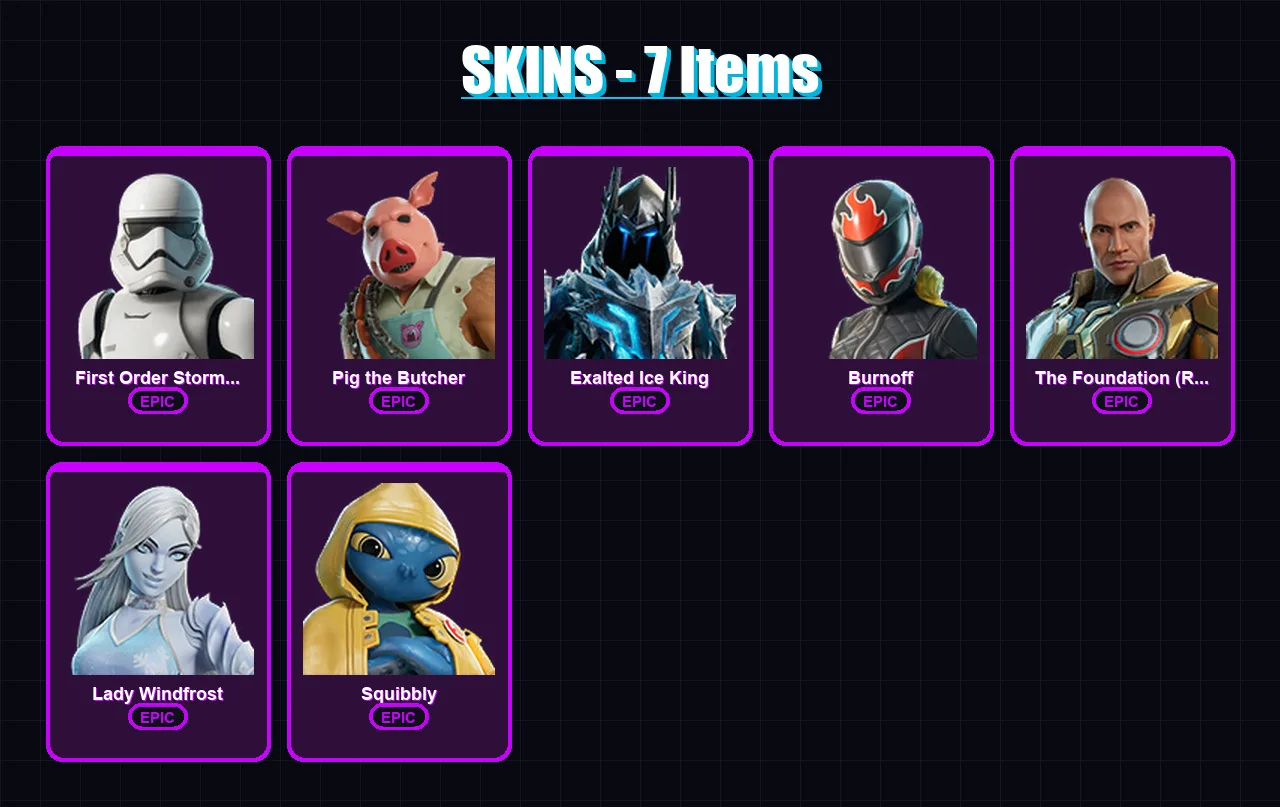 [PC/PSN] | First Order Stormtrooper | Pig the Butcher | Exalted Ice King | 7 skin | Lv274