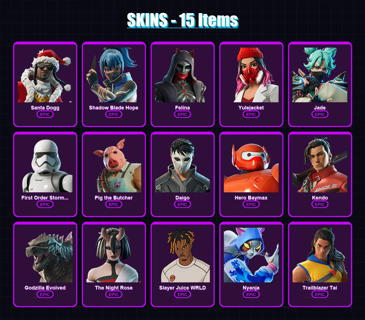 [PC/XBOX/PSN] | Santa Dogg | Shadow Blade Hope | Felina | Yulejacket | Jade | 15 skin | 41 pickaxe | 28 emote | 26 glider | Lv379