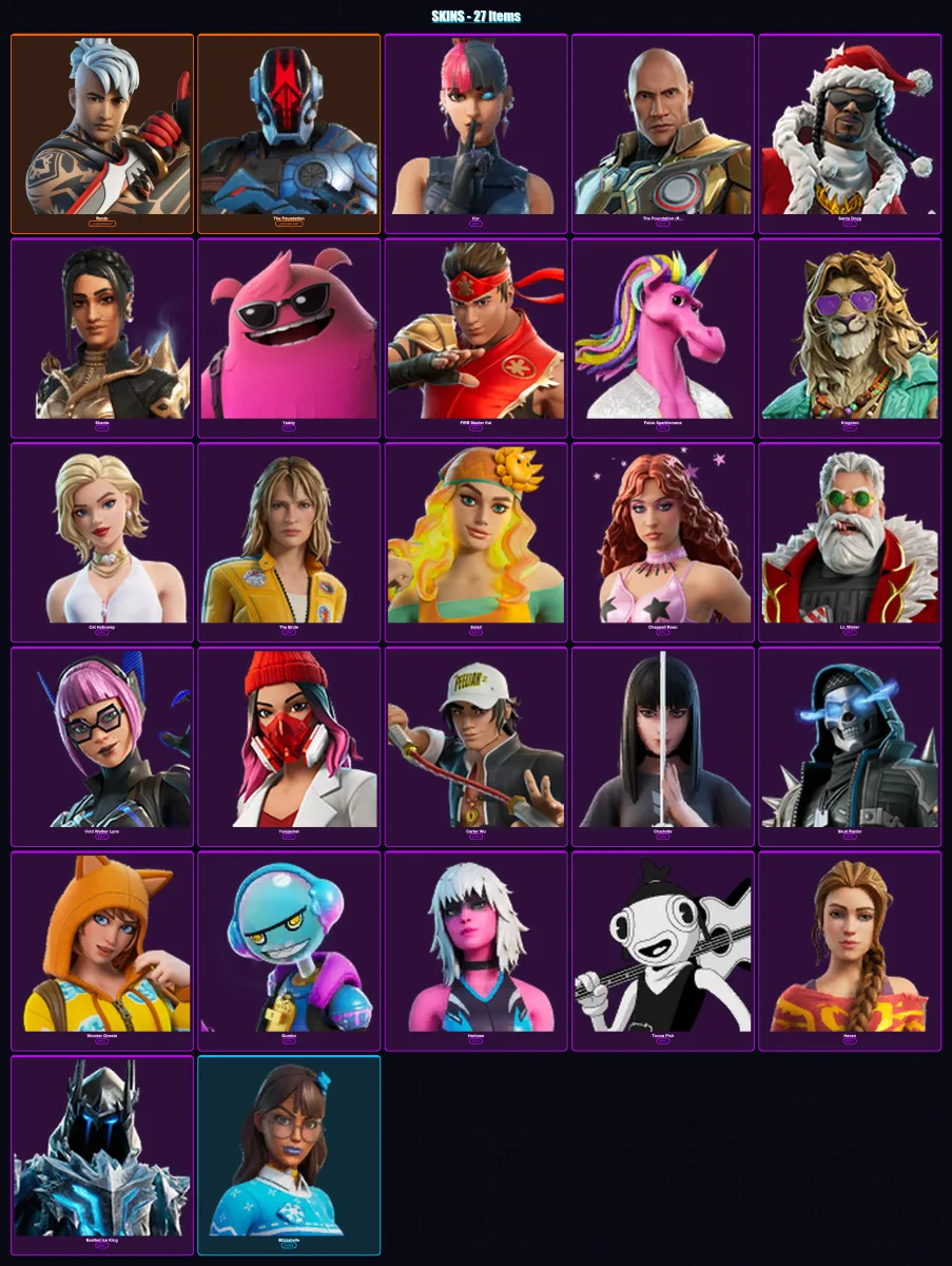 [PC/PSN] | Ronin | The Foundation | Kor | The Foundation (Reforged) | Santa Dogg | 27 skin | 51 pickaxe | 32 emote | 42 glider | Lv397
