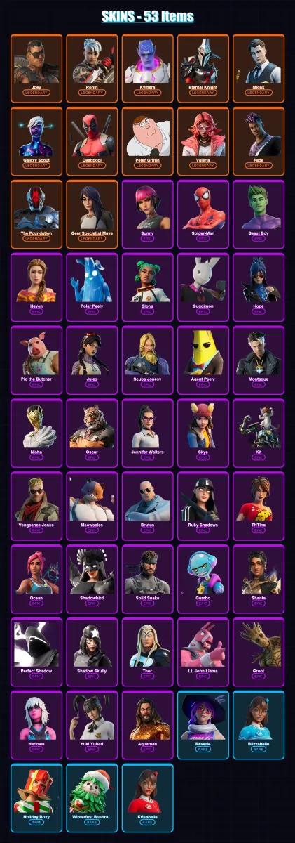 [PS4/PS5/XBOX/PC] | Joey | Ronin | Kymera | Eternal Knight | Midas | 53 skin | 76 pickaxe | 51 emote | 68 glider | Lv875