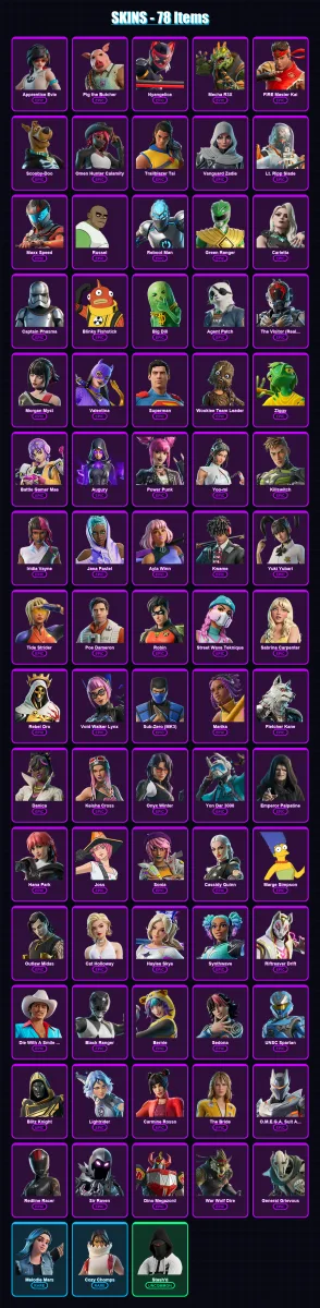 [SWITCH/PC] | Apprentice Evie | Pig the Butcher | Nyangelica | Mecha R3X | FIRE Master Kai | 78 skin | 91 pickaxe | 79 emote | 51 glider | Lv452