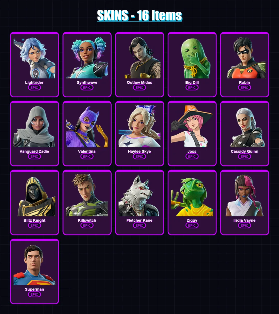 [PS4/PS5/XBOX/PC] | Lightrider | Synthwave | Outlaw Midas | Big Dill | Robin | 16 skin | 42 pickaxe | 22 emote | 27 glider | Lv220