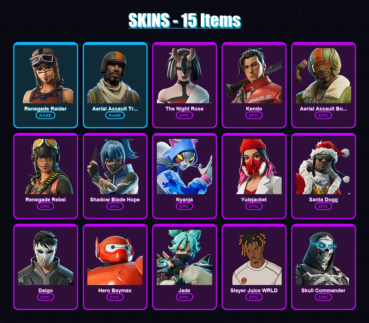 [PC/XBOX/PSN] | Renegade Raider | Aerial Assault Trooper | The Night Rose | 15 skin | Lv226 — Fortnite account