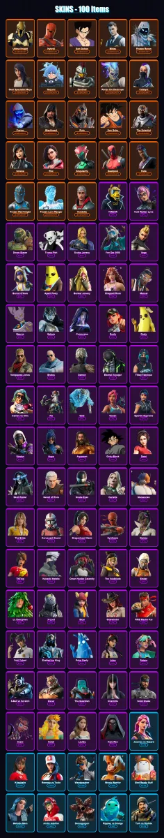 [PS4/PS5/PC] | Ultima Knight | Hybrid | Son Gohan | Midas | Frozen Raven | 100 skin | 110 pickaxe | 97 emote | 99 glider | Lv1207