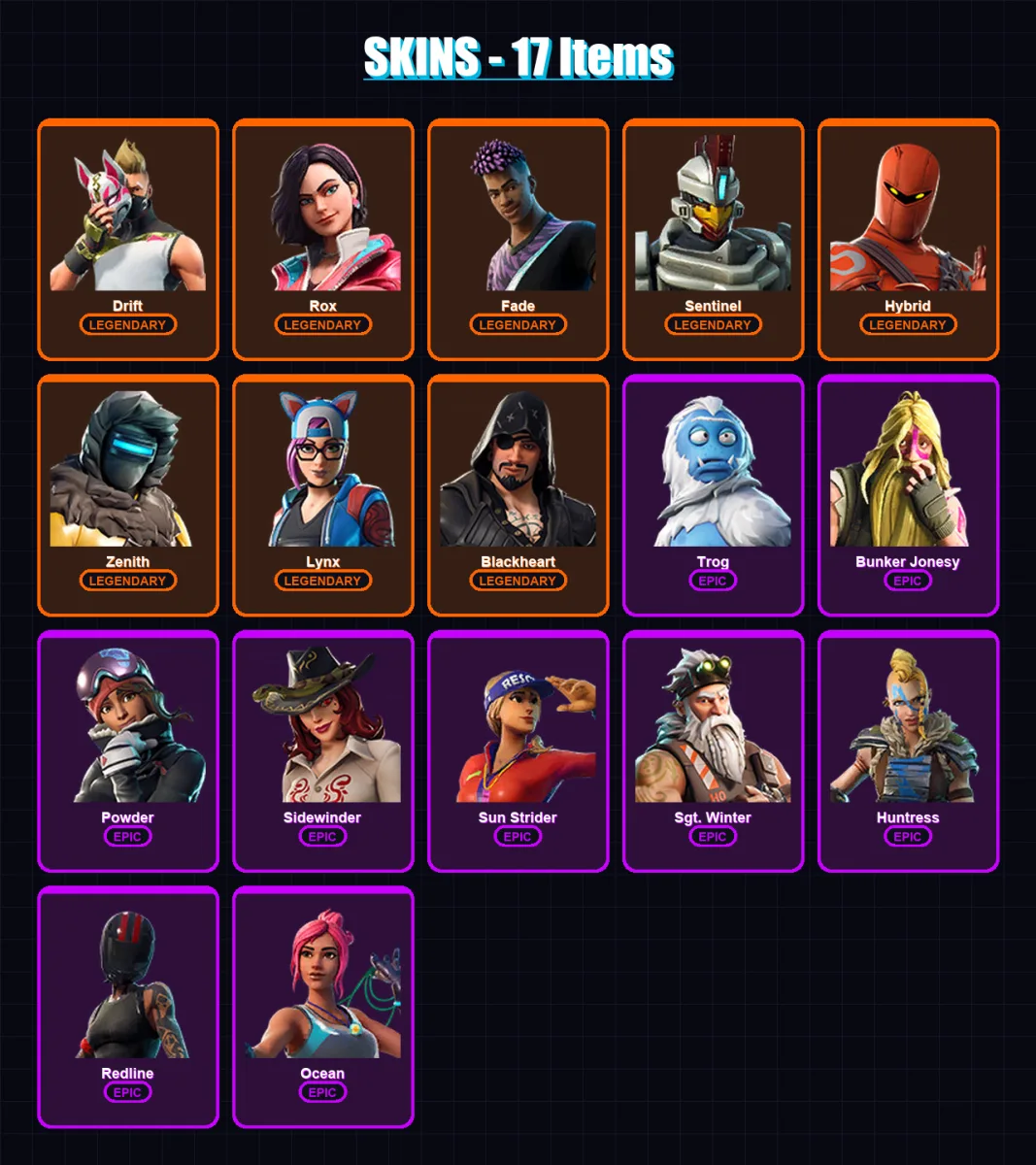 [PS4/PS5/XBOX/PC] | Drift | Rox | Fade | Sentinel | Hybrid | 17 skin | 13 pickaxe | 20 emote | 21 glider | Lv258