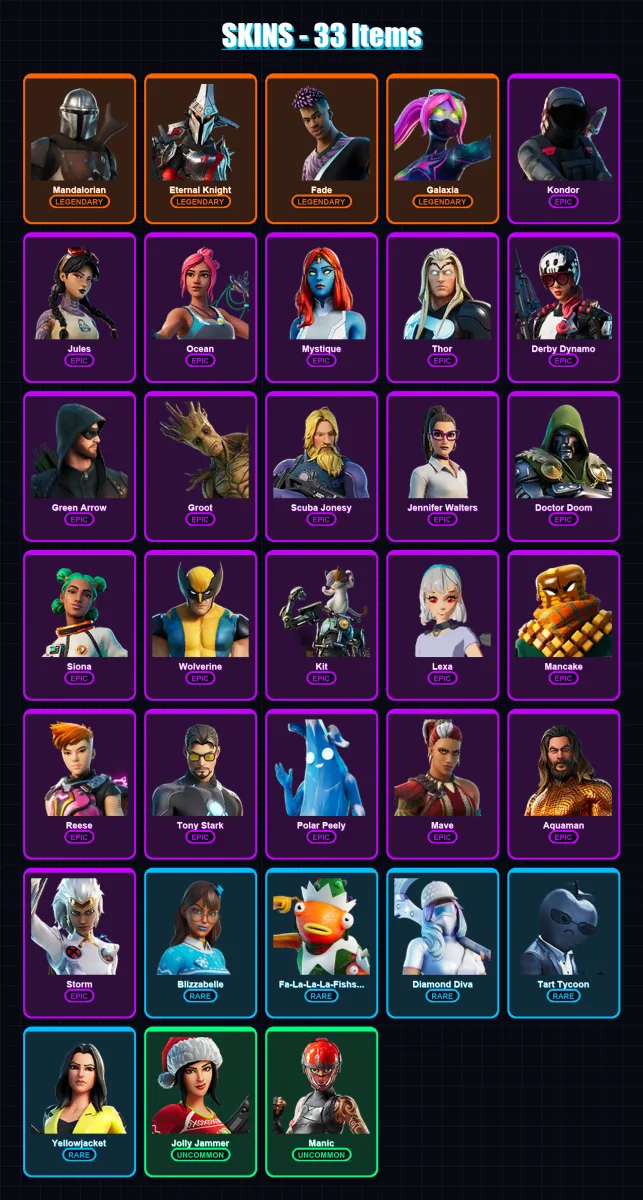 [PC/XBOX/PSN] | Mandalorian | Eternal Knight | Fade | Galaxia | Kondor | 33 skin | 40 pickaxe | 35 emote | 37 glider | Lv513