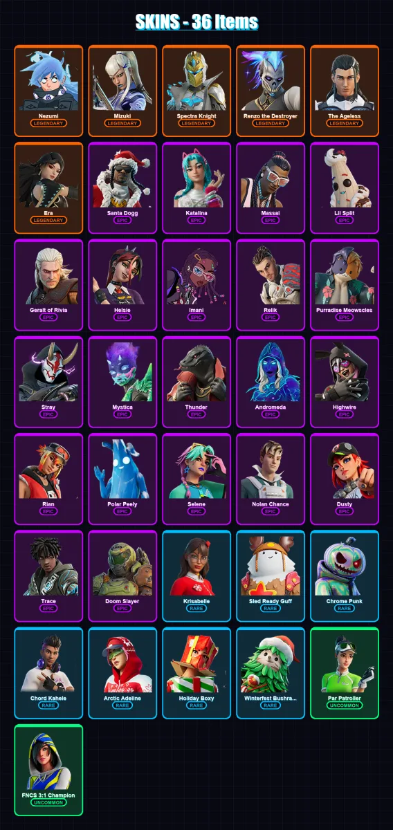 [PC/XBOX/PSN] | Nezumi | Mizuki | Spectra Knight | Renzo the Destroyer | The Ageless | 36 skin | 66 pickaxe | 51 emote | 65 glider | Lv1450