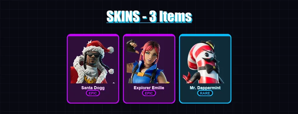 [SWITCH/XBOX/PSN/PC] | Santa Dogg | Explorer Emilie | Mr. Dappermint | 3 skin | 16 pickaxe | 6 emote | 8 glider | Lv105 — main preview