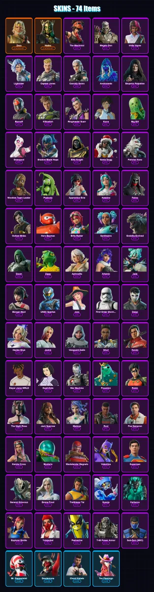 [PC/PSN] | Zeus | Hades | The Machinist | Megalo Don | Iridia Vayne | 74 skin | 103 pickaxe | 79 emote | 77 glider | Lv1642