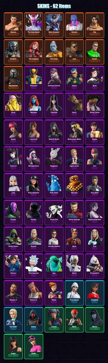 [PC/XBOX/PSN] | Menace | The Cube Queen | Spire Assassin | Kymera | Raz | 62 skin | 70 pickaxe | 54 emote | 58 glider | Lv1072