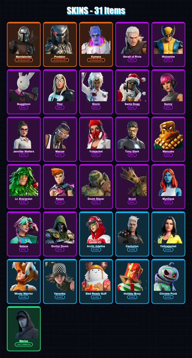 [PS4/PS5/PC] | Mandalorian | Predator | Kymera | Geralt of Rivia | Wolverine | 31 skin | 58 pickaxe | 36 emote | 48 glider | Lv813 — Fortnite account