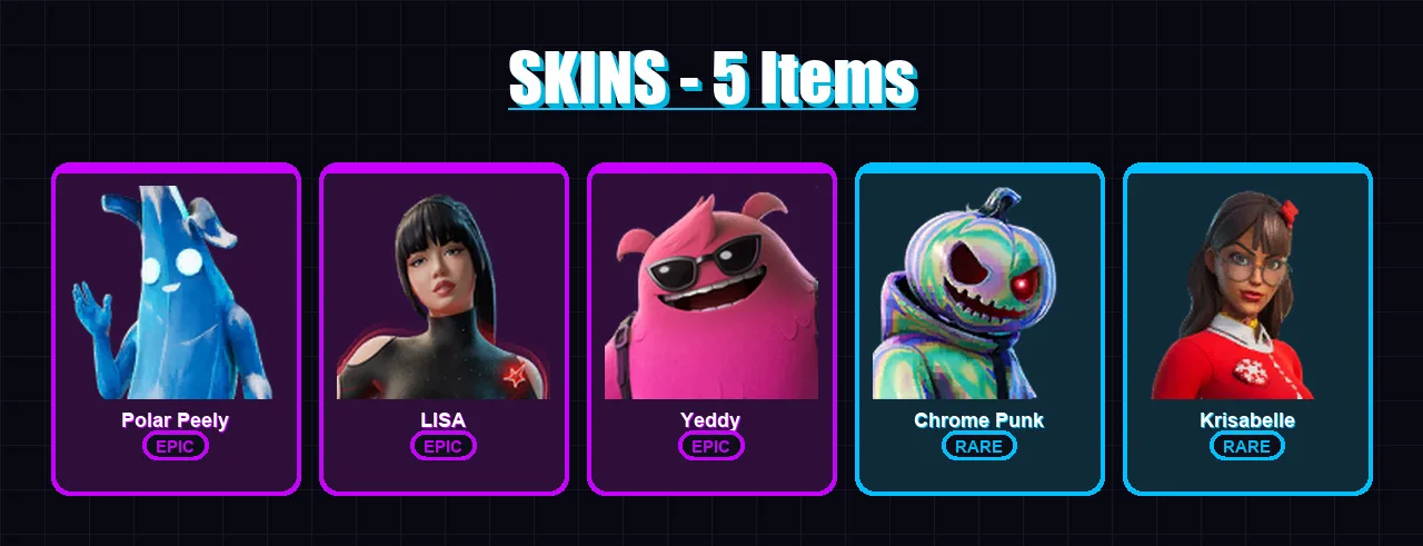 [PC/XBOX] | Polar Peely | LISA | Yeddy | Chrome Punk | Krisabelle | 5 skin | 16 pickaxe | 14 emote | 18 glider | Lv159