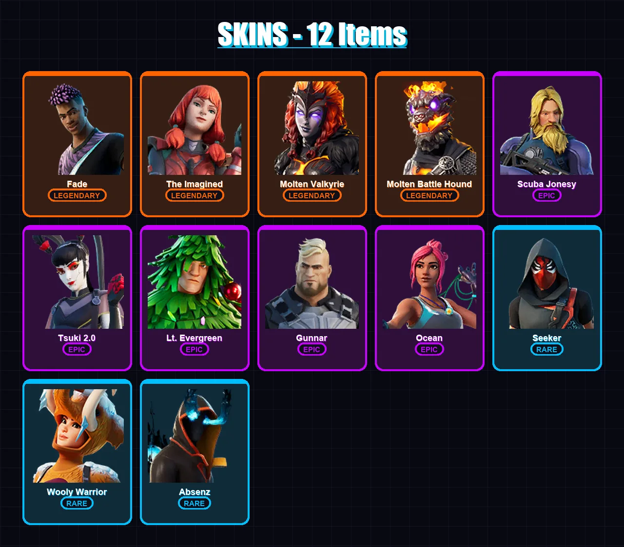 [PC/PSN] | Fade | The Imagined | Molten Valkyrie | Molten Battle Hound | Scuba Jonesy | 12 skin | 17 pickaxe | 15 emote | 17 glider | Lv226 — Fortnite account