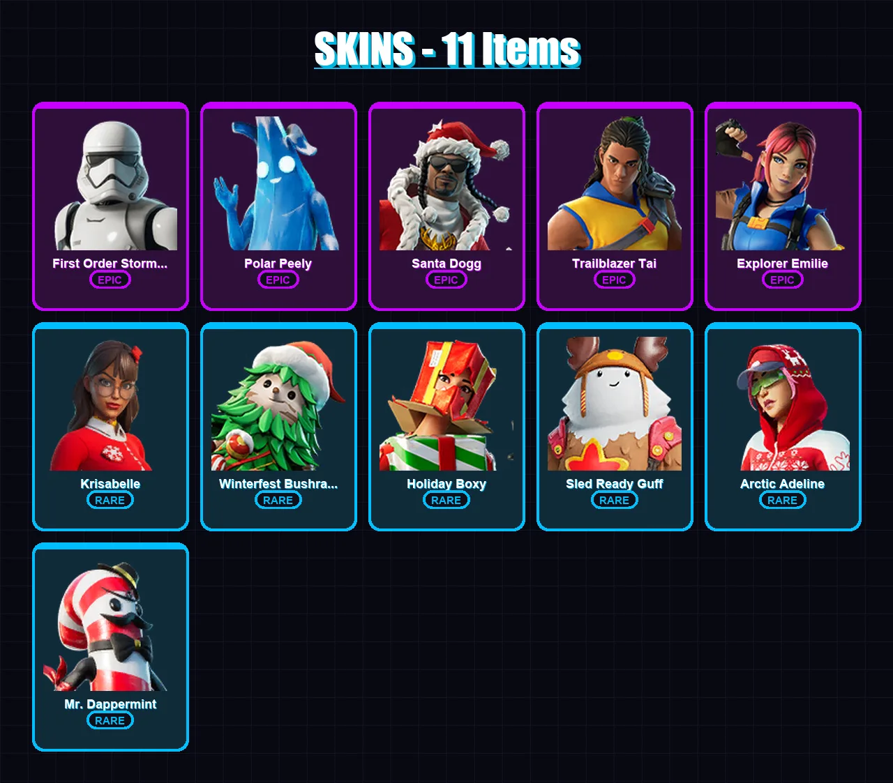 [SWITCH/PC] | First Order Stormtrooper | Polar Peely | Santa Dogg | 11 skin | Lv252