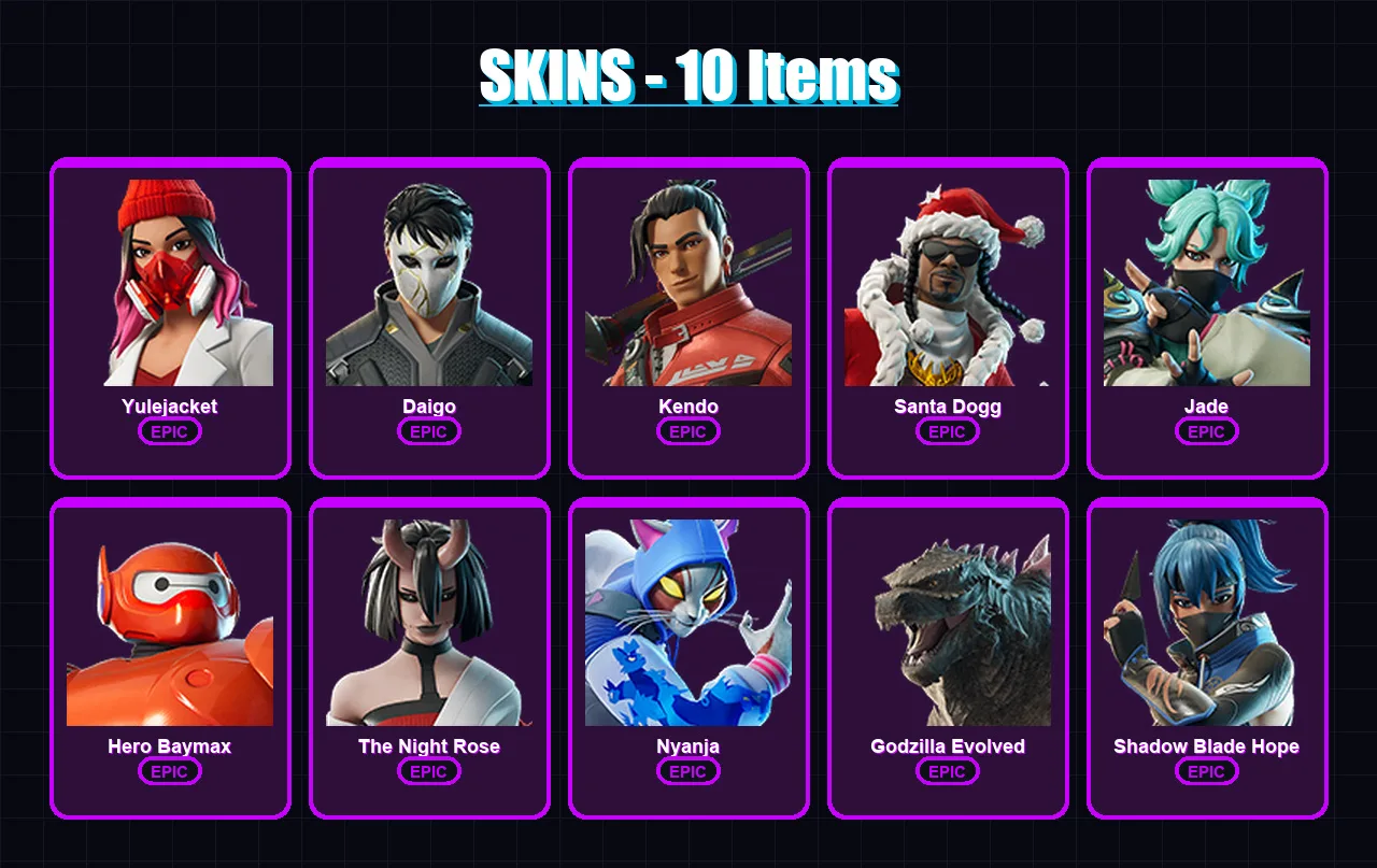 [PC/XBOX/PSN] | Yulejacket | Daigo | Kendo | Santa Dogg | Jade | 10 skin | 44 pickaxe | 21 emote | 32 glider | Lv452