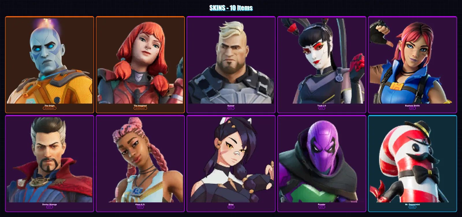 [PC/XBOX/PSN] | The Origin | The Imagined | Gunnar | Tsuki 2.0 | Explorer Emilie | 10 skin | 13 pickaxe | 12 emote | 12 glider | Lv235