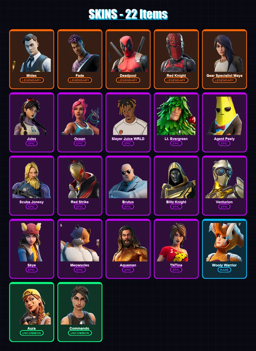 [PC/XBOX/PSN] | Midas | Fade | Deadpool | Red Knight | Gear Specialist Maya | 22 skin | 43 pickaxe | 31 emote | 36 glider | Lv574 — Fortnite account