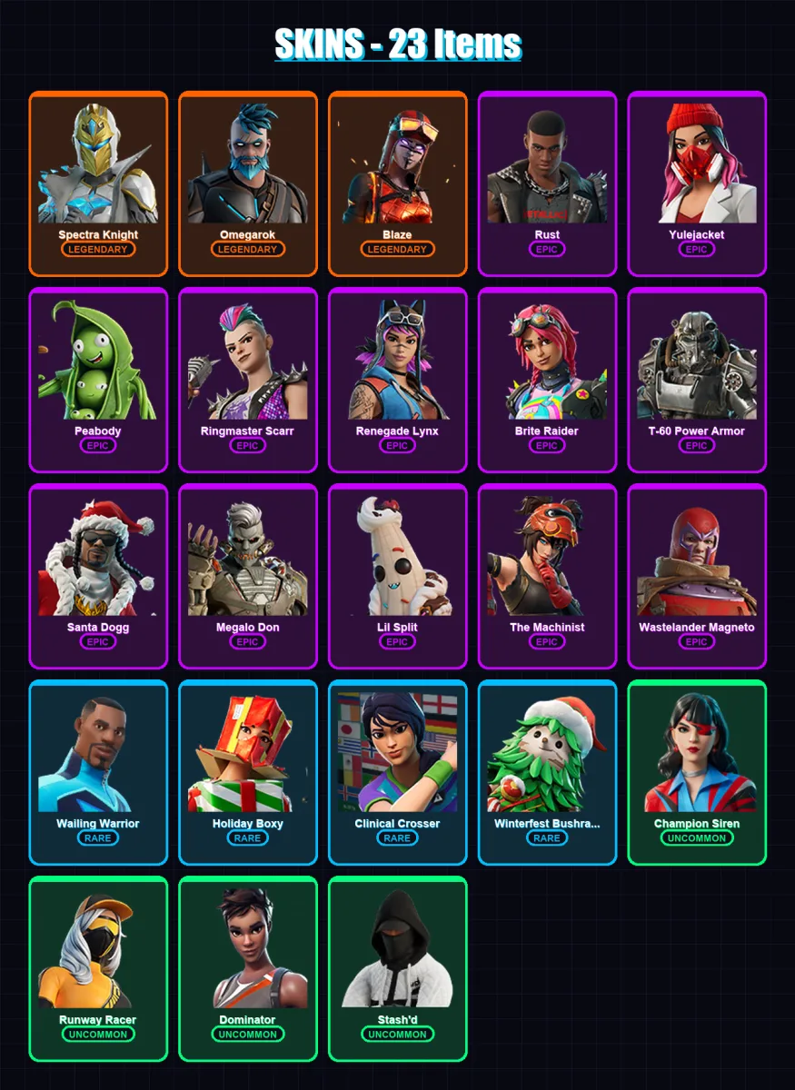 [PC/PSN] | Spectra Knight | Omegarok | Blaze | Rust | Yulejacket | 23 skin | 51 pickaxe | 31 emote | 40 glider | Lv1069