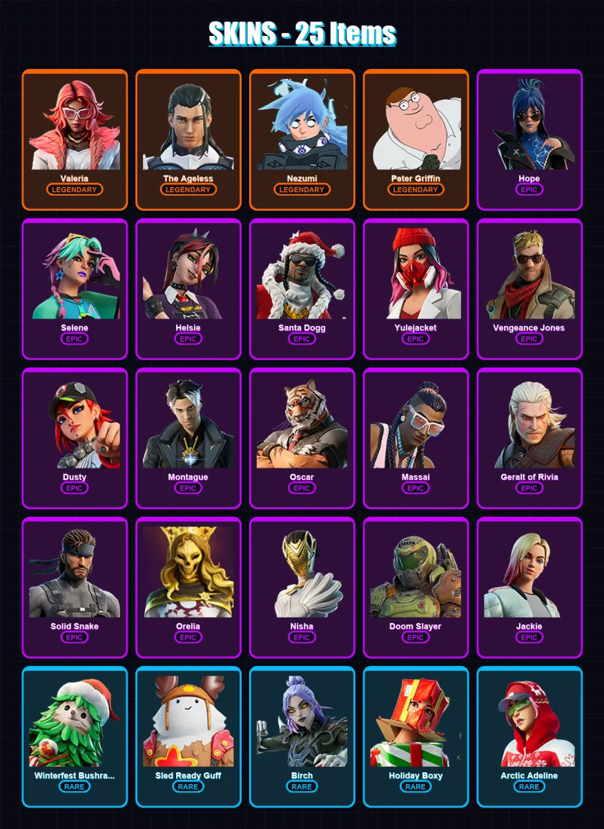 [PC/XBOX/PSN] | Valeria | The Ageless | Nezumi | Peter Griffin | Hope | 25 skin | 46 pickaxe | 25 emote | 45 glider | Lv444