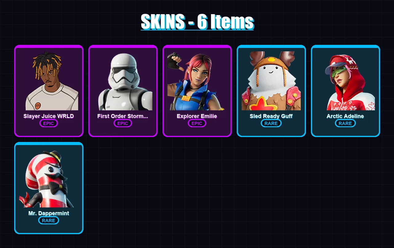 [PC/XBOX/PSN] | Slayer Juice WRLD | First Order Stormtrooper | Explorer Emilie | 6 skin | Lv230