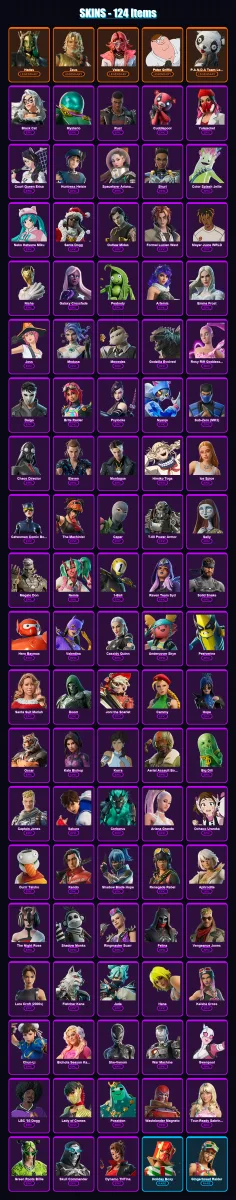 [PS4/PS5/XBOX/PC] | Hades | Zeus | Valeria | Peter Griffin | P.A.N.D.A Team Leader | 124 skin | 126 pickaxe | 100 emote | 74 glider | Lv1002