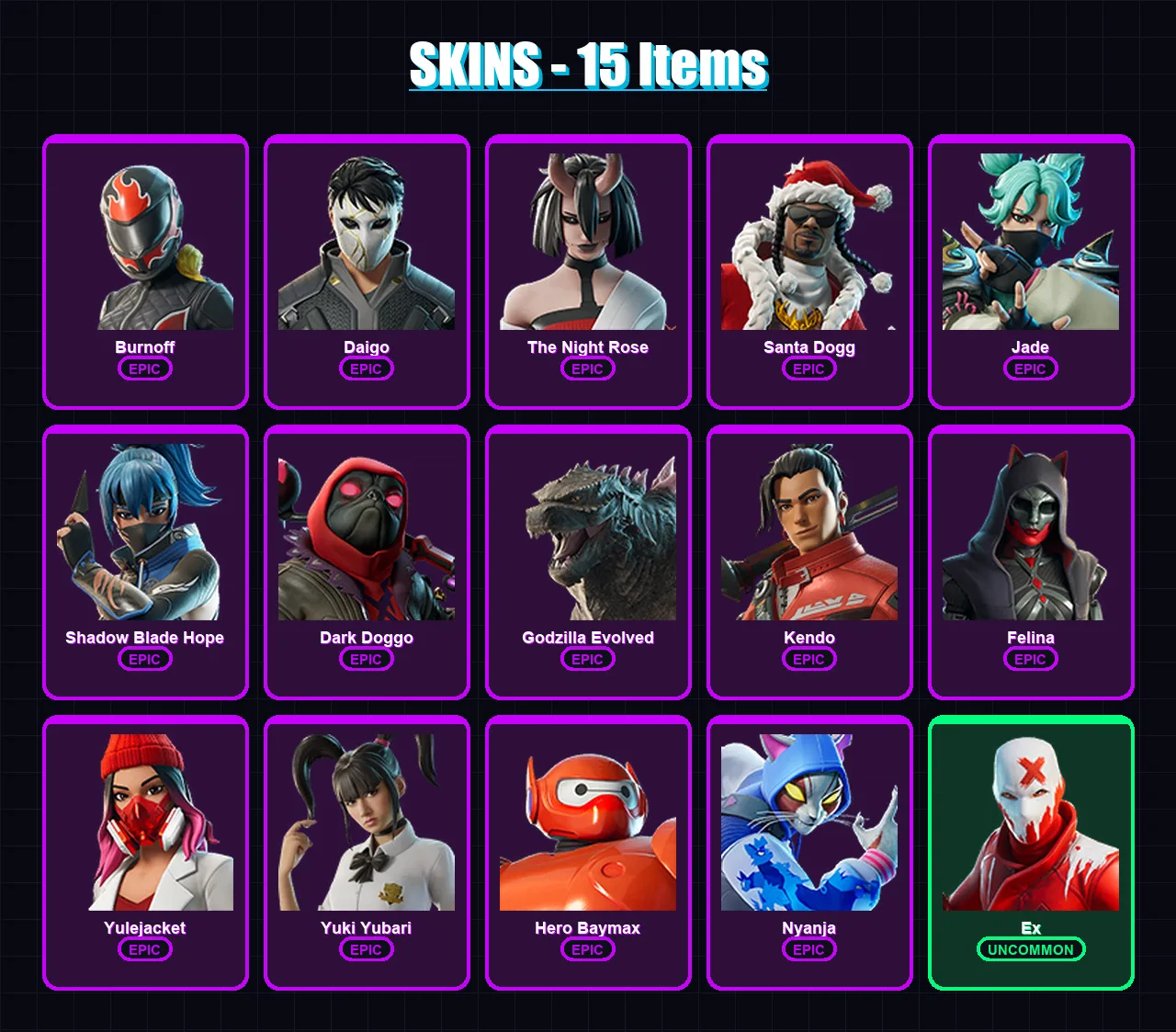 [PC/PSN] | Burnoff | Daigo | The Night Rose | Santa Dogg | Jade | 15 skin | 34 pickaxe | 21 emote | 21 glider | Lv275