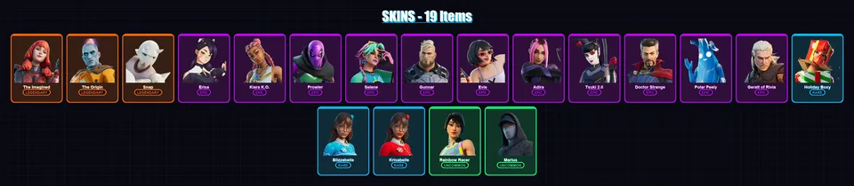 [PC/XBOX/PSN] | The Imagined | The Origin | Snap | Erisa | Kiara K.O. | 19 skin | 28 pickaxe | 17 emote | 31 glider | Lv426 — main preview