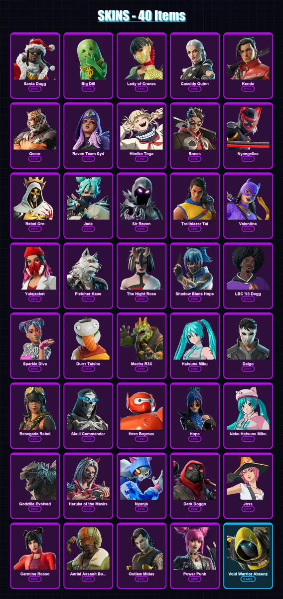 [PC/XBOX/PSN] | Santa Dogg | Big Dill | Lady of Cranes | Cassidy Quinn | Kendo | 40 skin | 49 pickaxe | 39 emote | 28 glider | Lv312 — Fortnite account