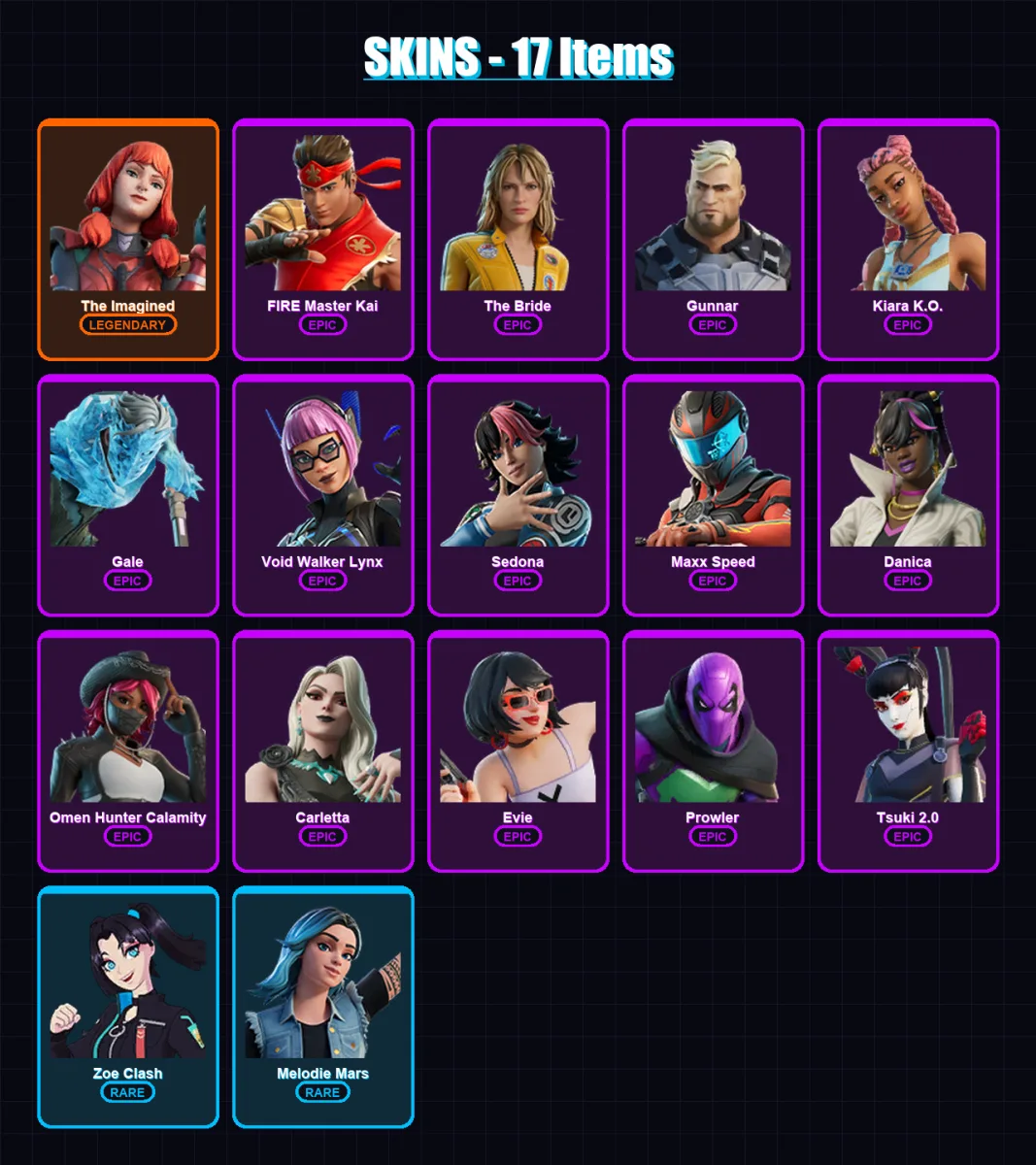 [PC/PSN] | The Imagined | FIRE Master Kai | The Bride | Gunnar | Kiara K.O. | 17 skin | 14 pickaxe | 8 emote | 9 glider | Lv118
