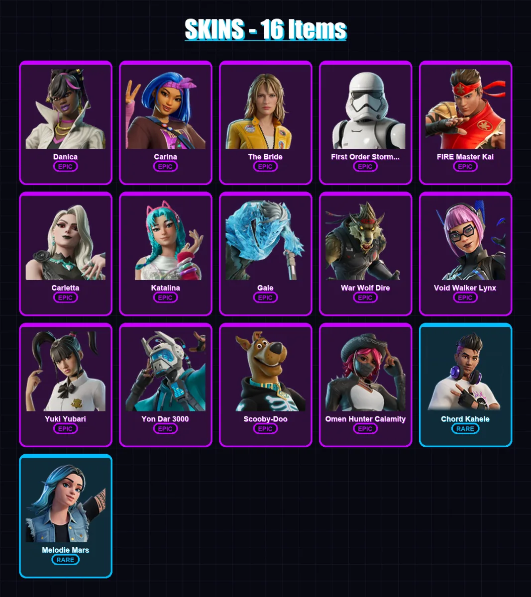 [PC/XBOX/PSN] | Danica | Carina | The Bride | First Order Stormtrooper | FIRE Master Kai | 16 skin | 34 pickaxe | 20 emote | 20 glider | Lv153 — Fortnite account