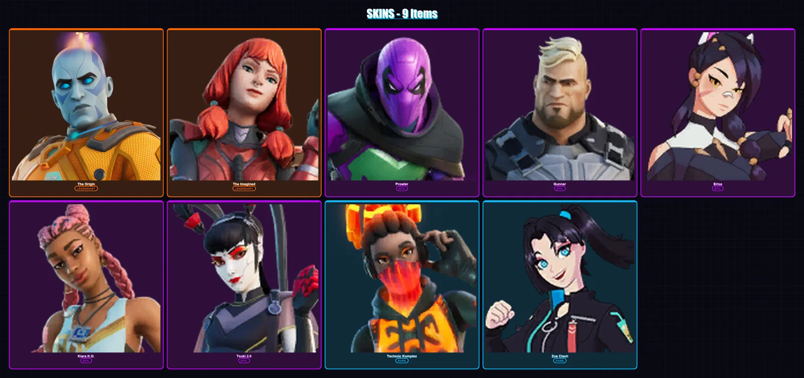 [PC/XBOX/PSN] | The Origin | The Imagined | Prowler | Gunnar | Erisa | 9 skin | 11 pickaxe | 5 emote | 10 glider | Lv111