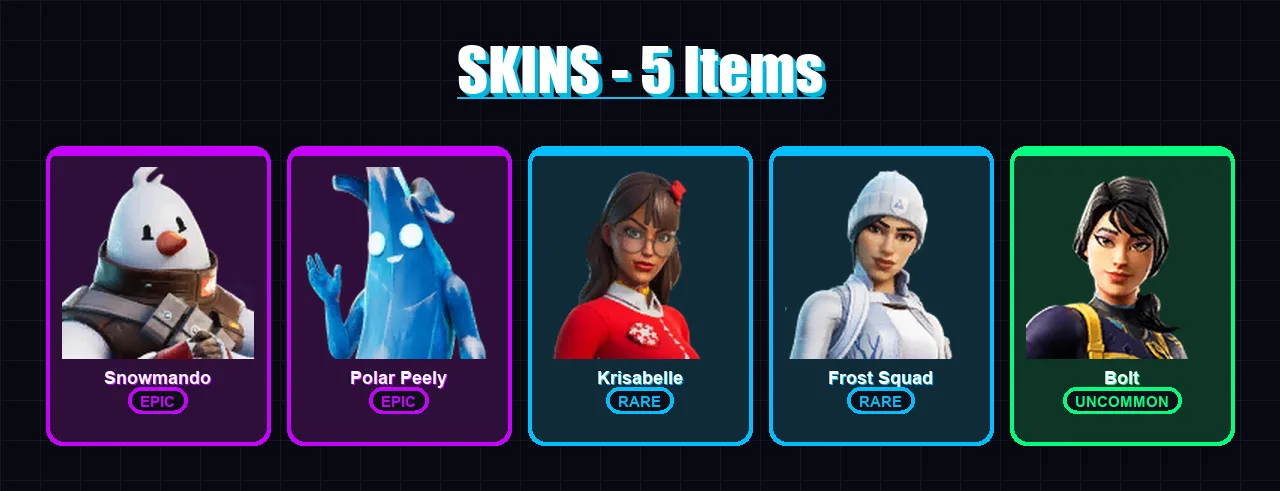 [PC/XBOX/PSN] | Snowmando | Polar Peely | Krisabelle | Frost Squad | Bolt | 5 skin | 20 pickaxe | 27 emote | 26 glider | Lv667
