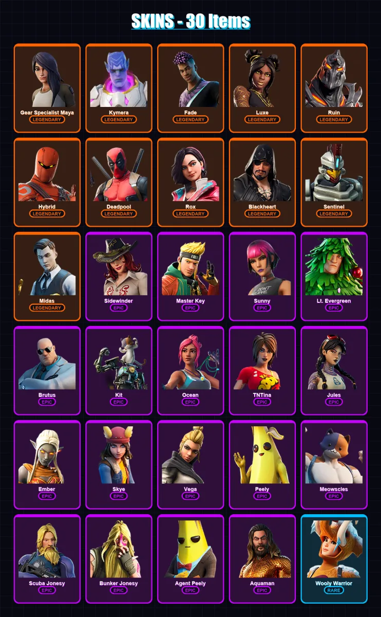 [PS4/PS5/XBOX/PC] | Gear Specialist Maya | Kymera | Fade | Luxe | Ruin | 30 skin | 33 pickaxe | 43 emote | 52 glider | Lv647