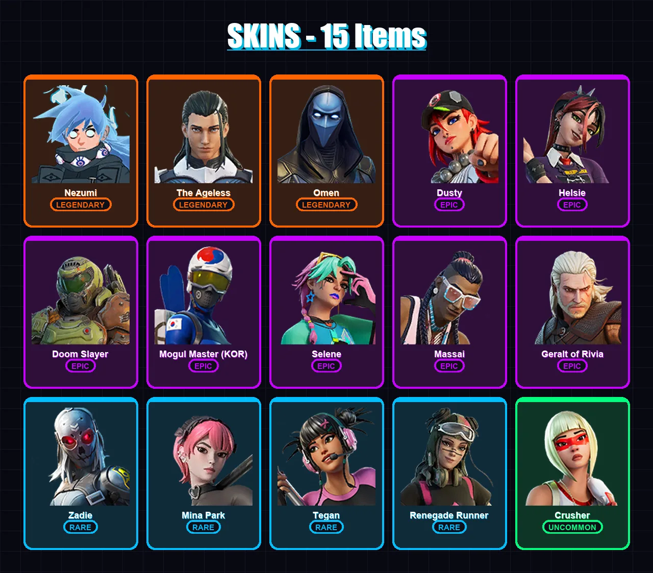 [PC/XBOX/PSN] | Nezumi | The Ageless | Omen | Dusty | Helsie | 15 skin | 18 pickaxe | 14 emote | 14 glider | Lv197