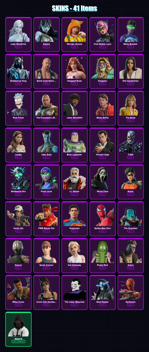 [PS4/PS5/PC] | Lady Windfrost | Sakara | Wonder Onesie | Void Walker Lynx | Minty Bomber | 41 skin | 44 pickaxe | 28 emote | 26 glider | Lv128