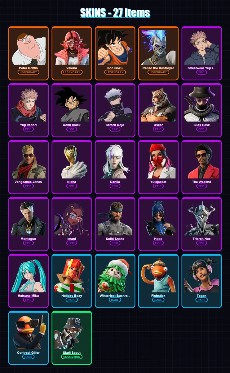 [PC/XBOX/PSN] | Peter Griffin | Valeria | Son Goku | 27 skin | Lv199