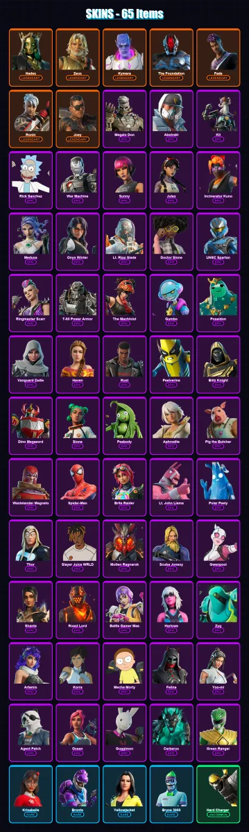 [PS4/PS5/XBOX/PC] | Hades | Zeus | Kymera | The Foundation | Fade | 65 skin | 116 pickaxe | 121 emote | 90 glider | Lv1603